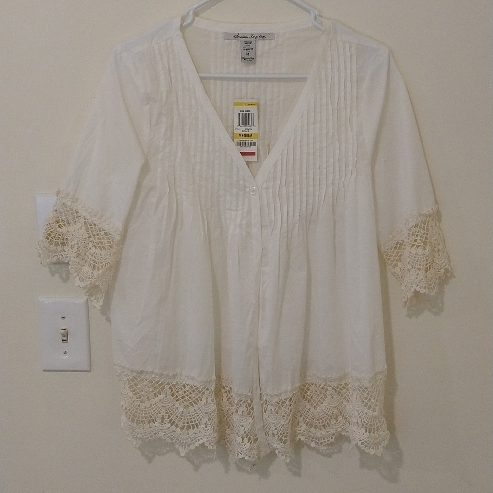 Women's American Rag Cie 1984 cotton lace blouse top jacket M nwt beachy coastal